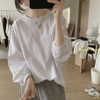 大尺碼長袖T恤女 300斤可穿 寬鬆遮肉 燈籠袖上衣女 寬鬆上衣 大尺碼上衣長袖 秋季寬鬆簡約百搭九分袖上衣 CR