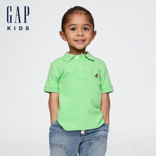 Gap 女幼童裝 純棉小熊刺繡短袖POLO衫-綠色(724325)