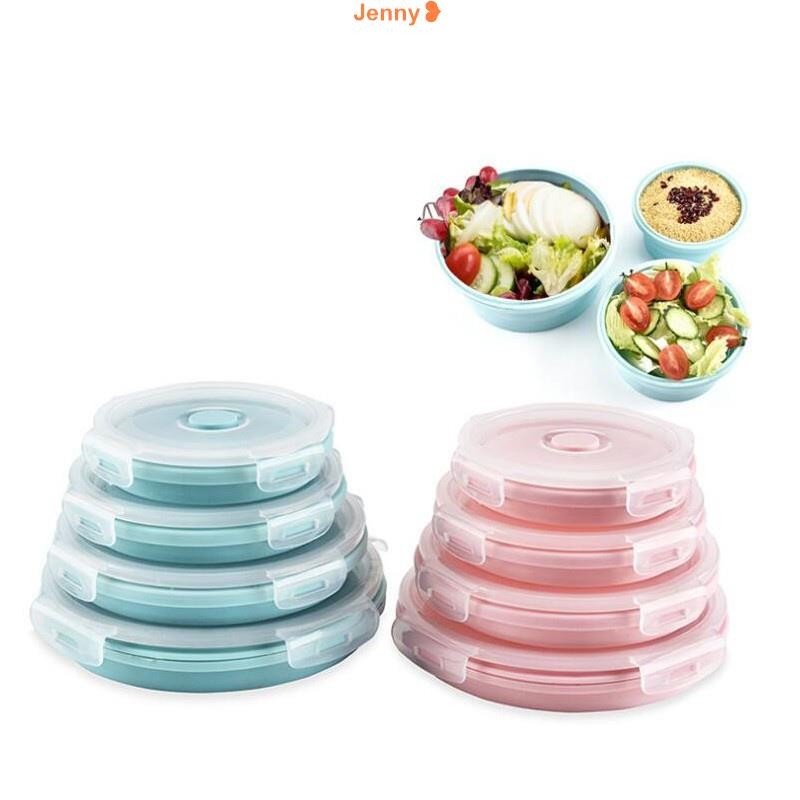 台灣發貨【免運】Jenny FDA圓形餐具飯盒 可伸縮食品級矽膠飯盒 折疊矽膠飯盒 微波爐折疊飯盒 便攜便當盒 打包盒
