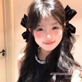 🔥臺灣精品🔥在逃公主黑色絲絨蝴蝶結髮夾氣質輕奢減齡少女感對夾側邊夾子髮飾【水水優選】