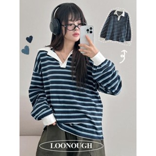 Codibook｜韓國 Loonough 復古風寬鬆條紋長袖上衣［預購］長袖上衣 T恤 女裝