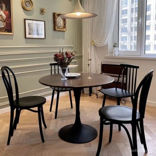 【新店促銷】北歐複古鬱金香衚桃圓形實木圓桌餐桌家用小戶型咖啡陽臺 RKC2