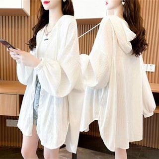 大碼300斤胖mm防曬衣女夏季襯衫寬鬆顯瘦連帽空調衫開衫薄外套潮 長袖襯衫 女生襯衫 休閒襯衫 防曬衣 大尺碼