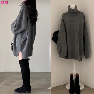 😘悠悠🎀｜遮肉肉必收!!!性感御姐~chic慵懶復古高領保暖套頭毛衣裙 中長針織裙 女生毛線裙 秋冬長袖洋裝