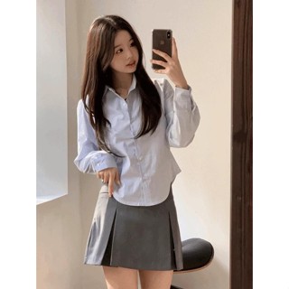 Codibook｜韓國 ONMYONE 間條彈性圓領短版襯衫 (2色)［預購］襯衫 女裝