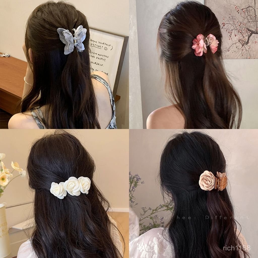 【免運💯】精美髮飾 多人收藏 超僊立體水墨蝴蝶抓夾花朵 2024新款高級感中髮夾後腦勺鯊魚夾髮飾 溫柔仙女風 頭飾 髮飾