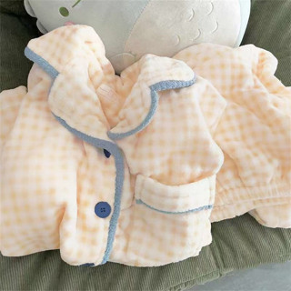 小柴兔~新款甜美杏色格紋德絨睡衣女冬季加絨加厚保暖ins學生居家服套裝