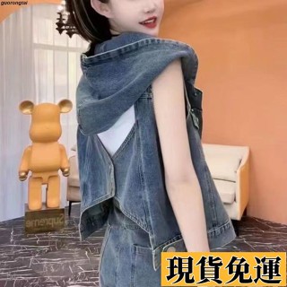 💞低價免運💞背心馬甲 韓版薄款牛仔馬甲連帽2024年新款網紅復古潮流時尚百搭休閒洋氣 吊帶背心 牛仔外套 小可愛背心