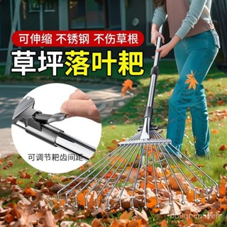 🔥臺灣出貨🔥摟草耙子農具掃樹葉扒草神器園藝工具草坪落葉不銹鋼伸縮釘耙家用