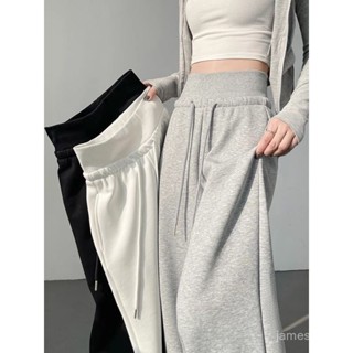 💕臺灣優選💕【店鋪熱銷】大碼300斤灰色運動褲女春夏薄款高腰垂感闊腿褲直筒休閒拖地衛褲