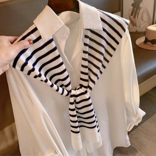 【新款熱賣👚】【8786人好評】搭肩外搭小披肩春秋網紅襯衫夏季空調房打結針織毛線圍巾女高級感