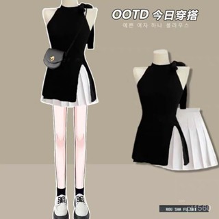 【Princess Home】高階設計感小眾套裝女新款夏季減齡時尚開叉上衣高收腰短裙兩件套 夏季套裝 夏季穿搭
