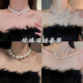 複古宮廷風輕奢小眾雙層珍珠鎖骨鏈赫本優雅氣質宴會禮服配飾項鏈 K H Z R