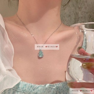 s925銀新中式冰透玻璃葫蘆吊墜輕奢氣質高階感鎖骨鏈夏日女生項鏈 禮物 首飾 戒指 項鏈 純銀