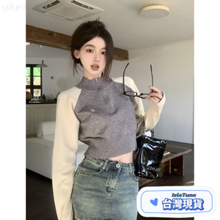 🎶小鈴音Isletune🔔推薦🔔韓係打底方領女生衣著針織上衣高領長版上衣短版薄外套外套女顯瘦上衣毛衣麻花美式立領撞