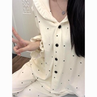 [暢銷]冬天保暖德絨睡衣女 簡約ins風韓版波點居家服 刷毛款長袖睡衣 甜美家居服兩件套裝SJ