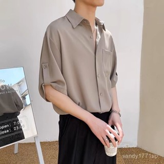 🐱 限時下殺 短袖襯衫男 3色M-2XL 韓版潮流 七分袖襯衫 輕熟風襯衫 休閒襯衫 痞帥夏季冰絲高階感上衣 0ZY