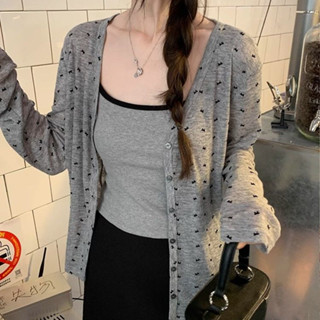 coco小姐✨蝴蝶結 印花 防曬 針織 開衫 女夏 新款 長袖 寬鬆 透氣 外搭 上衣
