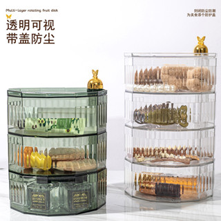 【新品推薦】輕奢旋轉收納盒多層帶蓋桌面防塵透明收納置物架-360度旋轉可拆卸