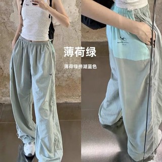 Caveman甄選美式複古撞色工裝女夏季高腰hiphop運動褲寬鬆顯瘦闊腿褲休閒長褲