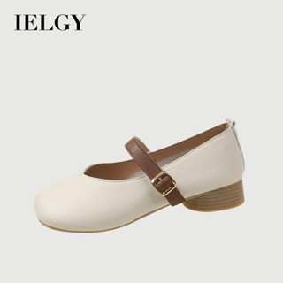 IELGY 復古小皮鞋 新款 一字帶軟皮低跟瑪麗珍單鞋女