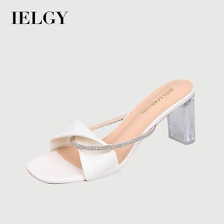 IELGY 夏季法式透明高跟涼鞋女式露趾粗跟水晶交叉設計