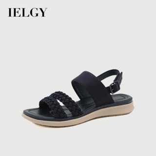IELGY 夏季新款時尚復古雙條編織透氣舒適涼鞋女