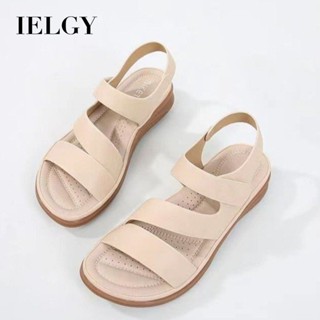 IELGY 涼鞋女夏季新款平底舒適真皮軟底防滑寬腳胖女鞋