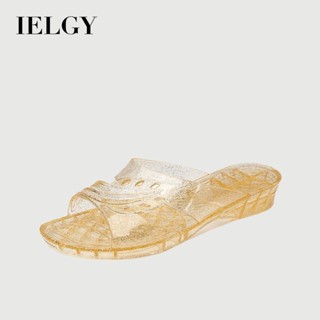 IELGY 防滑水晶果凍透明涼鞋女夏季時尚人字拖鏤空海邊沙灘穿