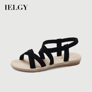 IELGY 夏季露趾彈力湖底沙灘平底涼鞋女2025休閒綁帶學生
