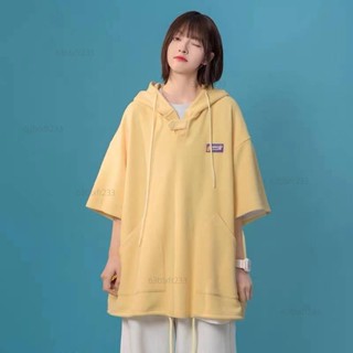 【大尺碼女神專屬】胖mm大尺碼150公斤華夫格連帽短袖T恤女寬鬆顯瘦原宿風bf百搭短袖上衣大尺碼T恤長袖#大碼女裝