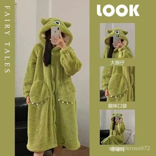 💕優選💕【30天熱銷6083件】大眼仔睡衣女秋冬可愛卡通珊瑚絨外穿長款保暖加絨加厚網紅睡袍 KO7U