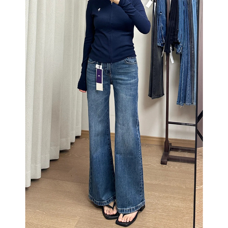 大碼不貼腿微喇褲女 小個子梨形身材寬胯顯瘦 復古直筒牛仔喇叭褲子