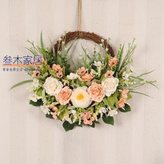 新款 仿真花掛墻花語玫瑰櫻花花環家居佈置掛件餐廳酒店室內裝飾門掛 三木家居