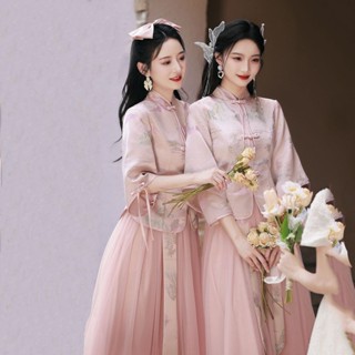 ISLAND#中式伴娘服四季新款中國風新娘結婚伴娘團姐妹裙顯瘦旂袍秋冬禮服
