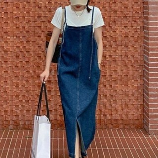 【PING'S🌞】吊帶 牛仔 連衣裙 女 夏季 新款 寬鬆 減齡 開叉 牛仔 長裙 薄款 女潮