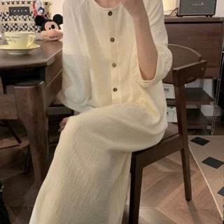 【免運】睡衣女秋季簡約韓系ins風睡裙素色慵懶感可外穿長袖家居服
