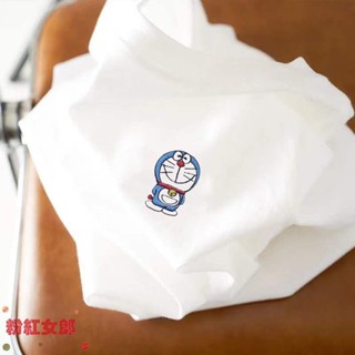 純棉夏季哆啦a夢刺繡短袖t恤男寬松百搭女半袖情侶學生上衣 大尺碼女裝 短袖t恤 短袖上衣 氣質上衣 設計感上衣 韓版上衣