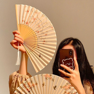 折疊扇子 小圓扇 新中式古風海棠折疊小扇子女夏天國風漢服拍照隨身攜帶摺扇高顏值 夏日 扇 兒童扇
