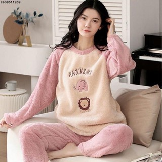 女裝 睡衣套裝睡衣女秋冬季法蘭絨加厚保暖套裝卡通可愛珊瑚絨女士家居服可外穿