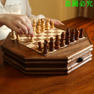 國際象棋高檔實木磁性套裝抽屜款胡桃木棋盤兒童小學生chess禧悅生活創意社