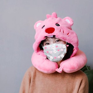🔥臺灣出貨🔥 Loopy 小海狸連帽子 粉色u型枕 毛絨連帽子 連帽U型枕 U型枕護頸枕 午睡枕 便攜連帽子 旅行護頸帽