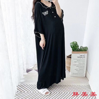 【M-5XL大尺碼】大尺碼女裝 大碼睡裙 洋裝 居家服 睡衣 大碼睡衣 女裝 大碼2-300斤孕𡠹睡裙夏季短袖寬鬆薄款大