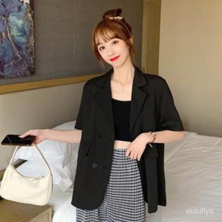 【春夏熱銷】326薄外套 西裝女裝 小個子西裝 夏季涼感外套黑色短袖西裝外套夏季薄款設計感小個子 韓係小眾女裝 小外套