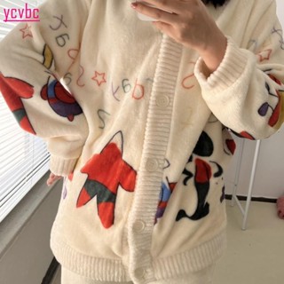ssdd0320睡衣女生 絨絨保暖睡衣套裝 卡通家居服 珊瑚絨睡衣 保暖套裝 長袖開衫上衣+長褲兩件套 可愛女生冬天睡衣