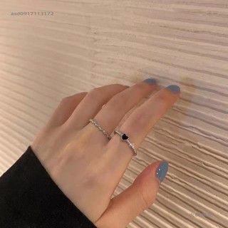 火樹銀花🌟兩件套黑色鋯石戒指女小眾設計感ins潮冷淡風高級食指戒時尚個性尾戒