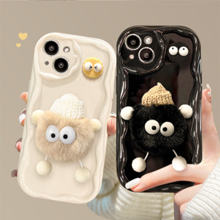 立體毛絨煤球公仔適用蘋果15手機殻iPhone14/13新款12/11pro情侶x