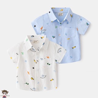 男童 卡通 襯衫 短袖 夏季2025韓版 夏裝洋氣潮流小童 襯衣 新款 上衣 兒童襯衫 男童襯衫 兒童衣服 短袖襯衫