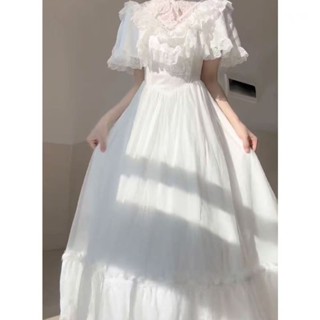 風の詩 優雅高貴白色OP花嫁甜美清新泡泡袖洛麗塔洋裝連衣裙在逃公主裙女短洋裝法式洋裝吊帶裙假兩件大尺碼海邊孕婦裝大尺碼洋