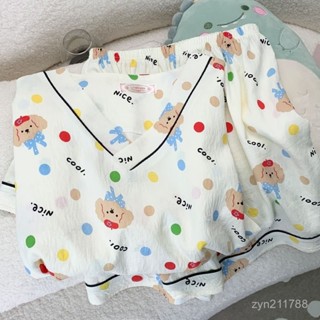 卡通睡衣 睡衣女 女生居家服 睡衣 短袖睡衣 雲朵棉睡衣 少女睡衣 V領睡衣 夏天睡衣 家居服 睡衣套裝 可愛睡衣 睡衣